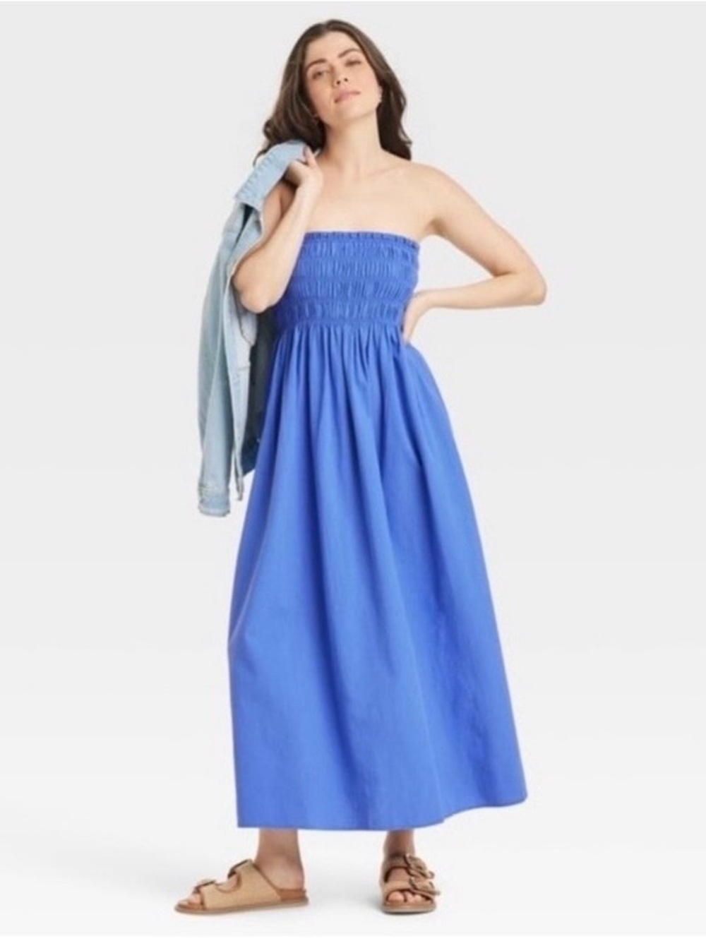 Universal Thread NWT Strapless Smocked Maxi Dress in Cobalt Blue LARGE